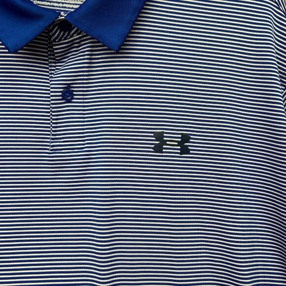 Under Armour Short Sleeve Performance Polo Shirt Men's Size XXL Blue Striped - Picture 3 of 11